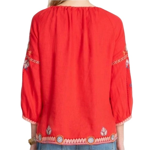 Johnny Was Masie Peasant Tie Blouse Plus Size XXL Red Floral Embroidered Boho - Picture 2 of 13